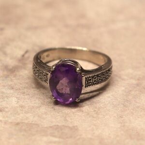 925 Sterling Silver Natural Purple Amethyst Ring